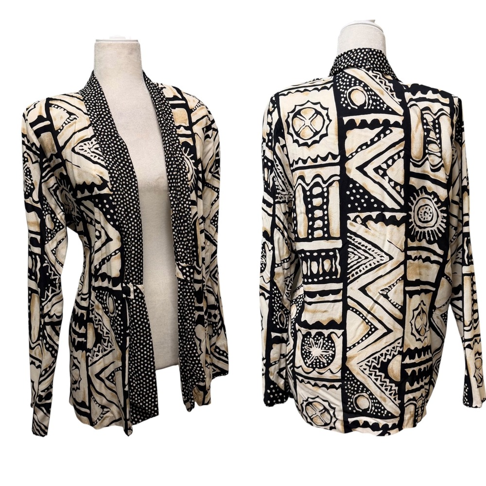 Vtg Boho Tunic Cardigan Women S Tribal Geometric Print Hippie Patched Statement